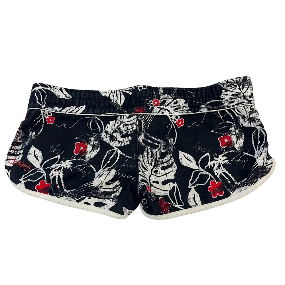 Vintage Billabong Low Rise Micro Board Shorts Black Floral Tropical Y2K SMALL